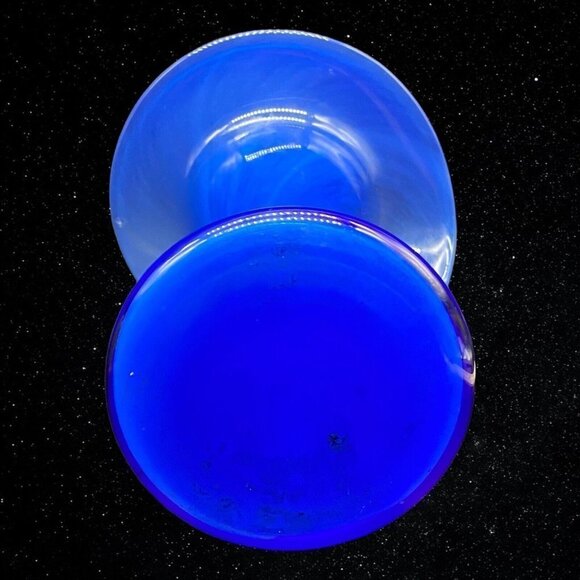 Vintage Art Glass Jack In The Pulpit Blue Swirl Vase Hand Blown 9”T 7”W - Picture 12 of 12